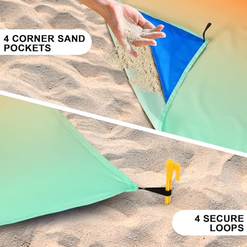 AISPARKY Beach Blanket Waterproof Sandproof Extra Large, Oversized Beach Mat, Quick Drying&Compact&Lightweight, Picnic Blankets Vacation Essentials for Outdoor Beach Camping (79" X 83" (4 Person)) - color: Gradient - California, size: 6'11" x 6'7"