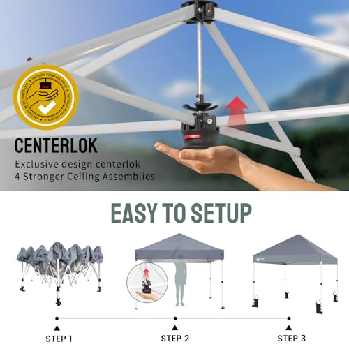 CROWN SHADES Pop Up Canopy Tent, 8x8 Commercial Canopy Tent with 4" Wheels, 4 Upgraded Weights, Patented Centerlock, 400D Strength Oxford Fabric, Sto'N Go Bag, Gray - color: Gray, size: 8x8