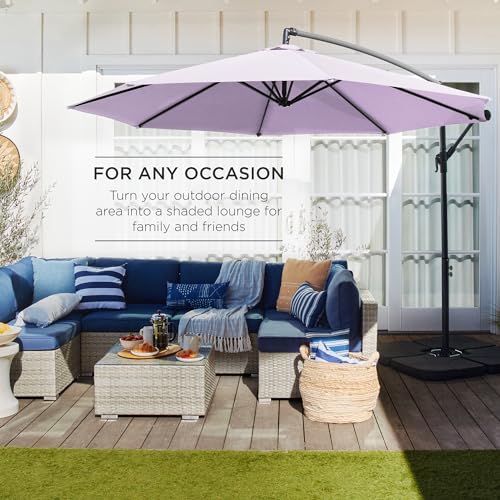 Best Choice Products 10ft Offset Cantilever Hanging Market Patio Umbrella, 8 Sturdy Ribs, Easy Adjustment - Lavender - color: Lavender, size: Offset
