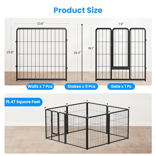 Simple Deluxe Dog Playpen Outdoor, Portable Dog Playpen for Yard, Travel, Camping, 24 Inch 8 Panels Heavy Duty Dog Pen for Puppies/Small Dogs, Black - color: Black, size: 24 Inch Height, style: Metal