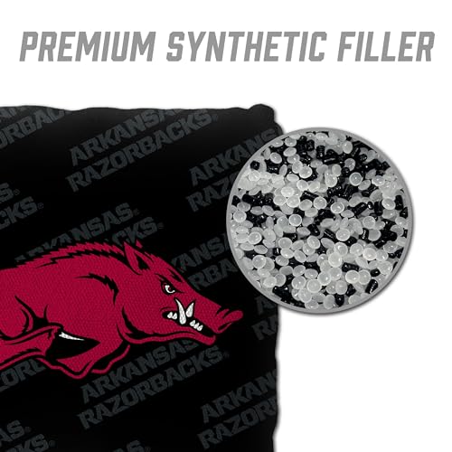 YouTheFan Officially-Licensed NCAA Set of 4 Cornhole Bags - All Weather Regulation 6” x 6” Size - 16oz Weight - Designed in USA - color: Arkansas Razorbacks - Black