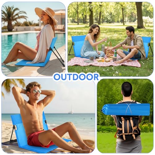 Jetec Foldable Floor Backrest Chair Portable Camping Chair with Storage Bag Light Weight Lazy Seat for Indoor Outdoor Bed Ground Park Lawn Concerts Beach Hiking - color: Blue, size: X-Large