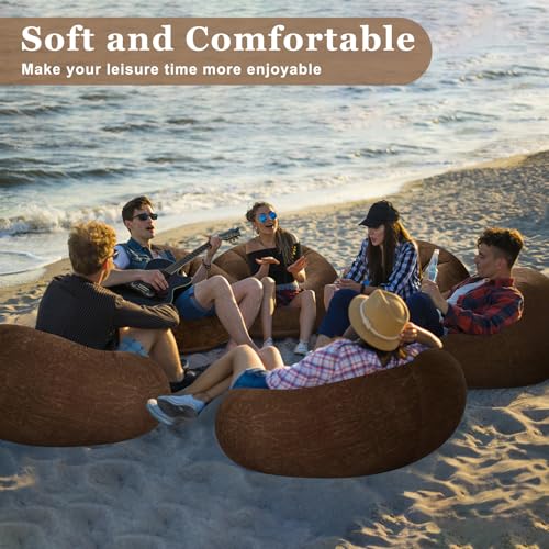 Realspring Inflatable Bean Bag Chairs Outdoor Blow up Camping Chairs Inflatable Lazy Sofa Folding Portable Bean Bag Loungers Couch for Movie Night(Dark Coffee,4 Pcs) - color: Dark Coffee