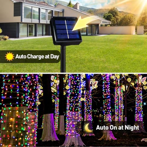2 Pack Solar Christmas String Lights, Total 400 LED 144Ft Solar String Lights, Outdoor Lighting with 8 Modes Waterproof for Xmas Tree, Garden, Patio, Party Decorations (Multi Color) - color: Multicolor, size: 144ft