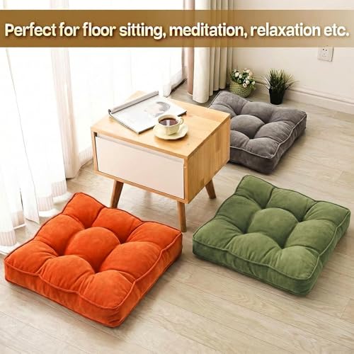 1 MIDDLE ONE Floor Pillow Set of 2, Memory Foam Floor Cushions for Adults, Large Meditation Pillow for Sitting, 22 x 22 Inches (Square | Green) - color: Square | Green