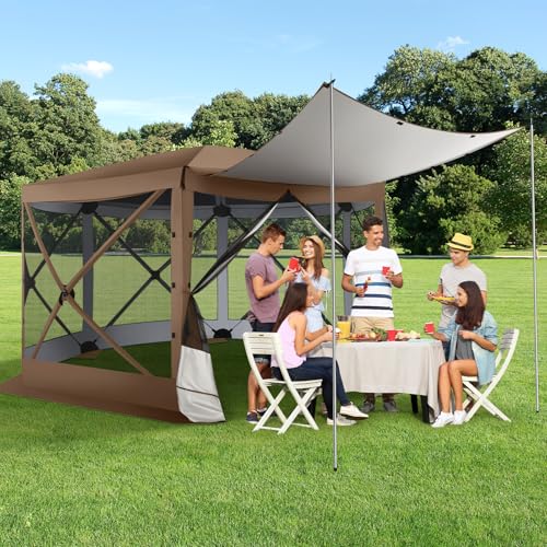COBIZI 12x12 FT Pop Up Canopy Extendable Tent, Gazebos On Clearance, Screened in Gazebo,Screen Tents Portable carpas para Patio for Outdoor Camping,Backyard, Garden, Brown(Upgraded) - color: Brown, size: Extendable 12x12 FT Stargazer