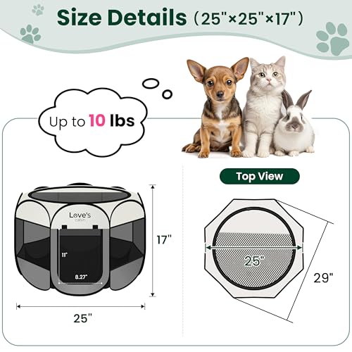 Love's cabin Pet Puppy Dog Playpen, Small Dog Tent Crates Cage Indoor/Outdoor, Portable Playpen for Cat, Foldable Pop Up Dog Kennel Playpen with Carring Case, Removable Zipper Top, Grey - color: Gray, size: 25.0"L x 25.0"W x 17.0"H