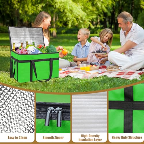 PEASUG Insulated Bags for Food Delivery, XXXL Pizza Delivery Bags, Large Capacity Cooler Bag Keep Food Warm for Grocery Shopping and Catering, Foldable, Heavy-Duty (Green) - color: Green, size: XXX-Large