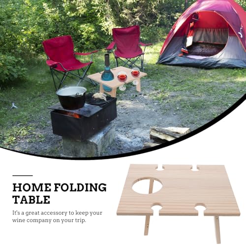 Portable Foldable Wooden Picnic Table 30x24 Inch Square Outdoor Wine Holder Desk for Lawn Patio Party