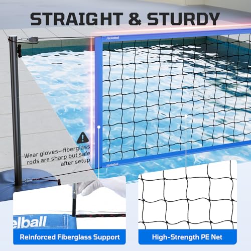 Haokelball LED Pool Volleyball Net Set, 15-32ft Adjustable Volleyball Net for Pool with Heavy Duty Base, Pool Volleyball Set for Inground Pools, Pool Toys & Pool Games for Kids & Adults, 2 Balls