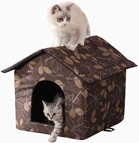 Outdoor Cat House Cat House for Outdoor and Indoor Use - Waterproof Shelter for Cats, Dogs, and Feral Animals (Brown, Large) - color: brown, size: Large
