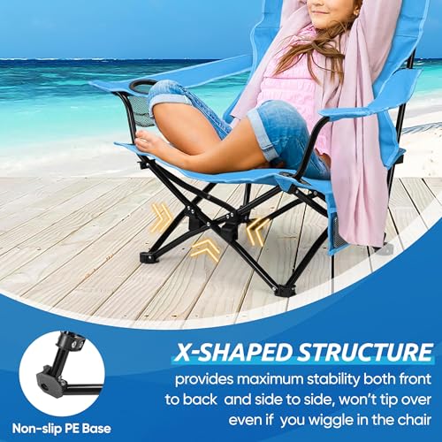 HaSteeL Folding Beach Chair Set of 2, Foldable Blue Camping Chairs for Outside, Low Beach Chair Portable for Adults Fishing, Picnic, Outdoor BBQ, Travel, Sports, Cup Holder & Storage Bag - color: Blue Chairs