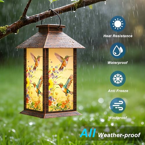 Hummingbird Solar Lanterns Outdoor Waterproof, Decorative Solar Lantern with Flickering LED Candle, 13 Inch Hanging Garden Lanterns for Patio Porch Yard Decor, Gifts for Women Mom Grandma, 1 Pack - size: Hummingbird 1 Pack