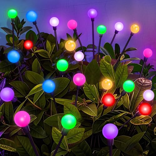 Solar Garden Lights Outdoor Decor, 24 LEDs Solar Firefly Light, Multicolor Changing RGB Swaying Lights Outdoor Waterproof, 4 Pack 6 Heads Christmas Garden Decorative for Yard Patio Pathway Lawn Decor - color: Multicolor, size: 4 Pack 24 LED