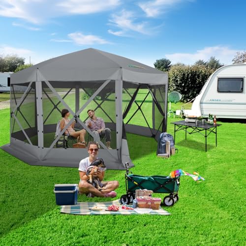 COBIZI 15x15 FT Pop Up Gazebo - Canopy Tent, Large Gazebos On Clearance with Sidewalls, Screened in Gazebo,carpas para Patio,Portable Screen Tents for 12-15 Persons Outdoor Camping, Backyard,Gray - color: Gray, size: 15x15ft Essential Gazebo