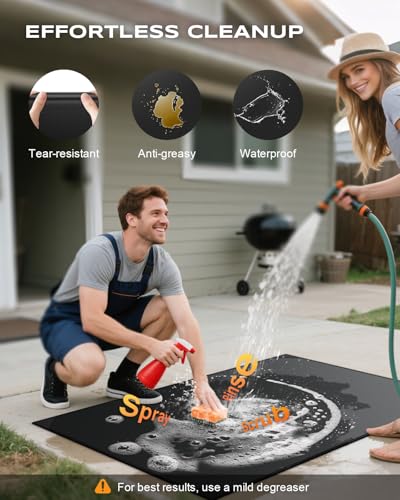 Non-Curl 60x40 inch Under Grill Mats for Outdoor Grill, Indoor Fire Pit Hearth Rugs for Fireplace, Double-Sided Fireproof, Oilproof & Waterproof BBQ Grill Mat, Easy to Clean,for Deck/Patio/Lawn - size: 60x40 in