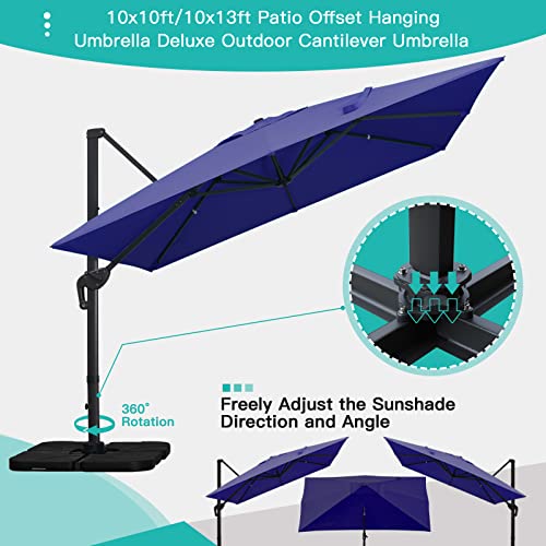 Sunnyglade 10x13Ft Cantilever Patio Umbrella Rectangular Deluxe Offset Umbrella 360°Rotation & Integrated Tilting System Patio Hanging Umbrella for Market Garden Deck Pool Backyard Patio(Navy) - color: Dark Blue, size: 10 x 13 ft