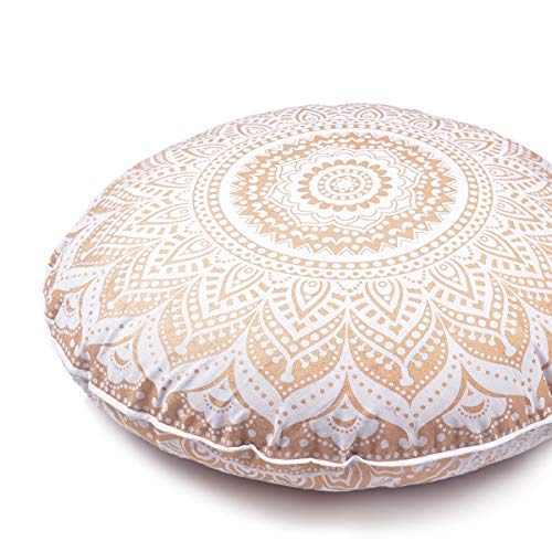 Indian Mandala Cotton Handmade Gold Ombre Round Floor Pillow Ethnic Floor Cushion Case Yoga Mat 32 x 32 Inch Kids Bean Bag Pet Dog Bed Car Chair Sofa Ped
