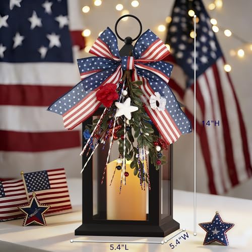 Patriotic Lanterns Decorative Indoor, 2 Pack Black Lantern with Timer Flameless Candle, 14" Battery Waterproof Outdoor Hanging 4th of July Lanterns for Porch, Patio, Patriotic Decorations - color: Patriotic-2pcs