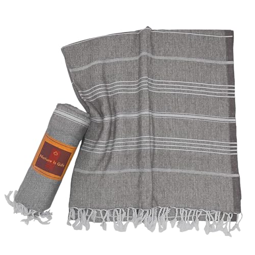 Beach Towel 100% Cotton Turkish Beach Towel Adult 38x70 Inch Pre-washed Absorbent Extra Large|Sand Free Quick Dry BathTowels|Lightweight Blanket|Travel Cruise Camping Spa Gym Yoga Towel|Black - color: Black Onyx