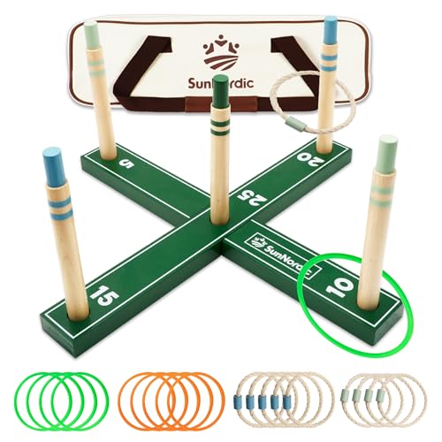 SunNordic Wooden Ring Toss Game Set, Backyard Beach Camping Game with Toss Rings & Portable Carrying Bag, Outdoor Lawn & Yard Games for Kids, Adults & Family - color: Pine Green