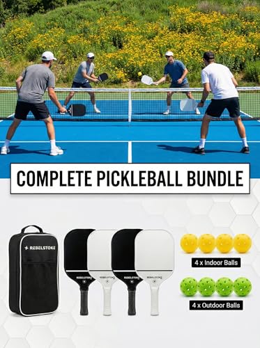 Complete Pickleball Set of 4 with Bag, Pickle Ball Paddle Set of 4, Designed in The USA, Pickleball Racket for Adults Comfort Grip, Indoor Outdoor Pickle Ball Kit, Pickleball Paddles 4 Pack - style: Ivory Axis