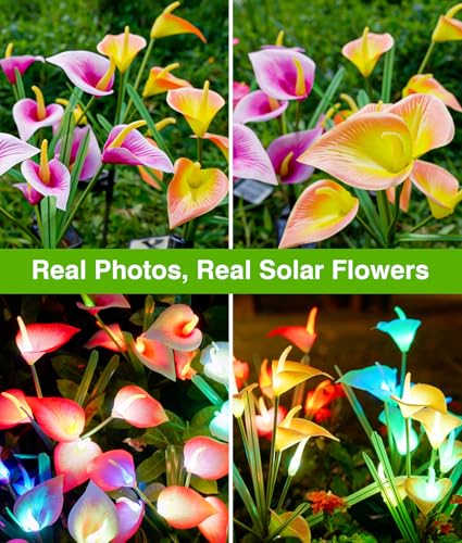 KOOPER Solar Lights Outdoor Decorative, 4 Pack Color Changing Solar Garden Lights With 20 Calla Lily Flower Lights, Solar Flowers Outdoor Waterproof IP65 For Yard Lawn Garden Decor, Gift For Women Mom