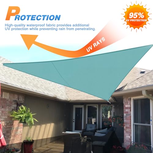 TANG 5'x5'x5' Waterproof Sun Shade Sail Triangle Outdoor Canopy UV Block Shade Cloth with Curved Edge for Patio Backyard Pool Pergola Cover, Turquoise - color: Turquoise, size: 5'x5'x5'