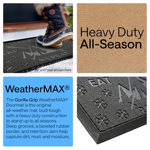GORILLA GRIP 100% Waterproof All-Season WeatherMAX Doormat 35x23, US Designed Natural Rubber, Stain and Fade Resistant, Low Profile Indoor Outdoor Door Mats, Easy Clean Patio Mat, Graphite Skiing - color: Graphite Skiing, size: 35" X 23"