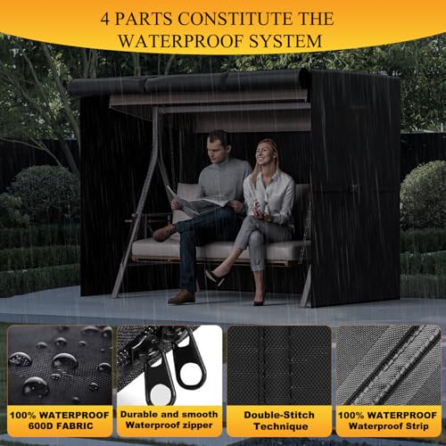 Outdoor Swing Cover 3 Seater 600D Hammock Cover Waterproof Heavy Duty Garden Hammock Glider Chair Cover Patio Furniture Covers Garden Swing Canopy Covers All Weather Protection