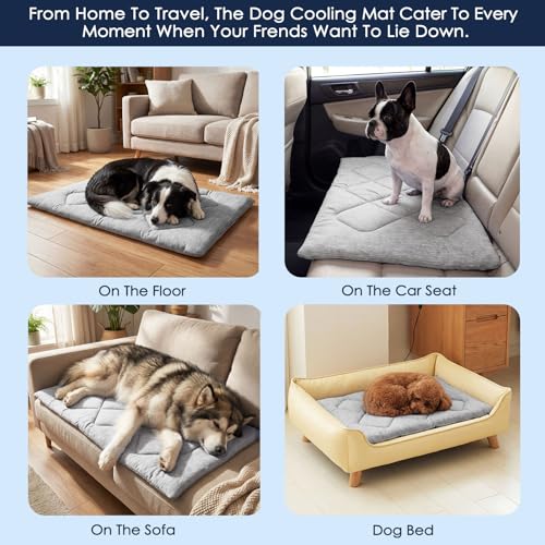 ASENKU Dog Cooling Mat, Portable & Durable Cooling Mat for Dogs, Summer Anti-Slip Breathable Cooling Bed for Medium-Large Dogs 35–60 lbs (Husky, Bulldog, Border Collie), 36x28 inches, Grey Diamond - color: Light Grey, size: Large