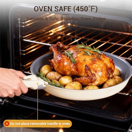 Ammeloo 18-Piece Ceramic Pots and Pans Set Non Stick, Non Toxic Cookware Set with Removable Handles, Pot Sets for Cooking, Induction Ready, Dishwasher & Oven Safe, PFAS PFOA & PTFE Free (Cream White) - color: Cream White