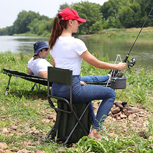 Portal Backpack Cooler Chair Fishing Chairs with Backrest Folding Camping Stool Compact for Outdoors Hiking Hunting Travel, Supports 225 lbs Capacity - color: Green