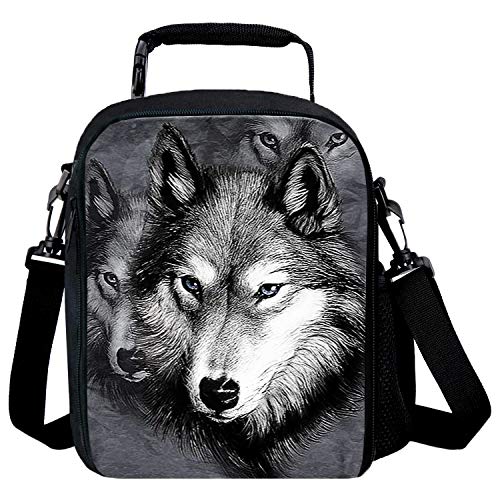 Kids Lunch Bag, 2019 Upgrade Insulated Animal Lunch Tote- Waterproof Reusable Lunch Box Portable Meal Bag Ice Pack for Boys Girl Wolf Grey - color: Wolf Grey
