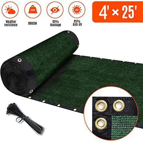180GSM 4ft x 25ft Fence Privacy Screen Heavy Duty Fence Cover Garden Wall Backyard Dark Green - color: Dark Green, size: 4'x25'