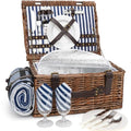 Picnic Basket for 2 Persons - Baskets with Cooler and Picnic Blanket, Classical Wicker Picnic Basket with Waterproof & Sand-Proof Beach Mat,Willow Hamper Service Set - size: 15.43" for 2 Persons with Cooler