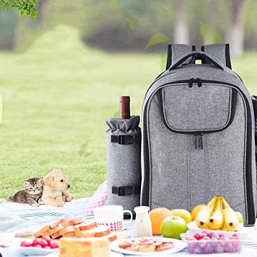 Picnic Bag Picnic Basket Tote Picnic Backpack for 4 Person Set Pack with Insulated Waterproof Pouch for Family Outdoor Campingfor Trip/Picnic/Sports/Flight, Gray