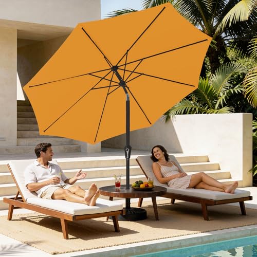 MEWAY 9ft Patio Umbrella Outdoor Table Umbrellas with Push Tilt and Crank, Market Umbrella 8 Sturdy Ribs for Deck, Garden, Pool and Backyard, Bright Orange - color: Bright Orange, size: 9ft