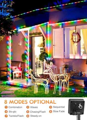 Brightown Solar Rope Lights, 39FT 100LED IP65 Waterproof Outdoor Solar String Lights with 8 Lighting Modes for Party, Garden, Yard, Home, Holiday, Tree Decoration, Multicolor - color: Multicolor, size: 100 LED