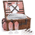 Picnic Basket Set for 2 Persons with Cooler and Waterproof Picnic Blanket, Classical Wicker Picnic Baskets with Waterproof & Sand-Proof Beach Mat,Willow Hamper Service Gift Set - size: 15.45" for 2 Persons With Cooler