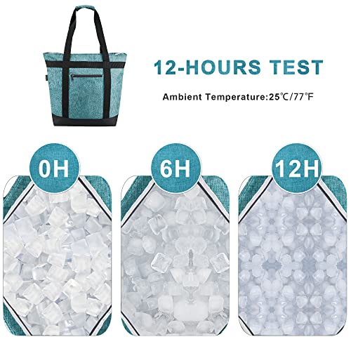 BeeGreen Cooler Bag Soft Insulated Tote for Beach Travel Grocery Shopping Lunch Portable Large Ice Coolers with Handle Hard Freezer Bags with Zippered Top Foldable Leakproof Delivery Totes Teal - color: DarkTeal