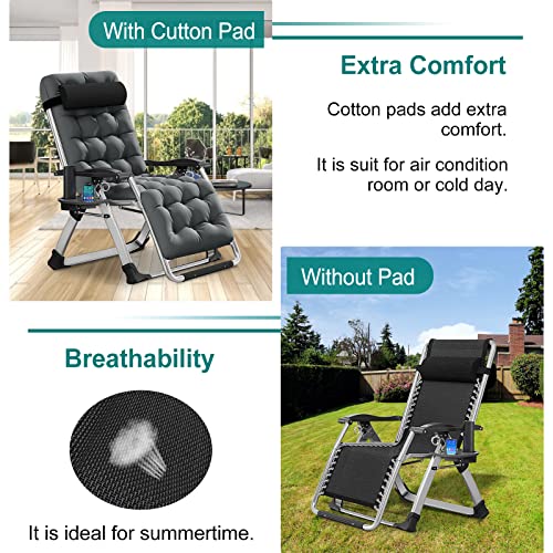 DoCred Zero Gravity Chair, Lawn Recliner, Reclining Patio Lounger Chair, Folding Portable Chaise with Detachable Soft Cushion, Cup Holder, Headrest - color: Smoky Gray, style: Zero Gravity Chair