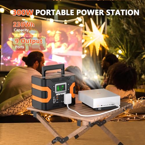 HOWEASY Portable Power Station 300W, 236Wh Solar Generator with Pure Sine Wave 110V AC Output, Backup Lithium Battery with LED Light for Outdoor Camping Travel Home Blackout - color: Gray