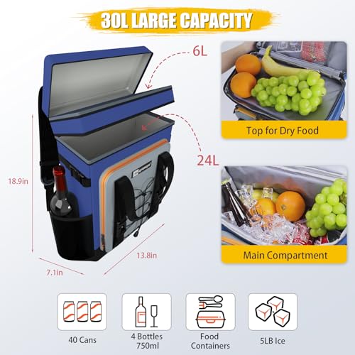 Backpack Cooler - AYAMAYA Upgrade Leakproof Cooler Backpack with Padded Top Handle, 40 Cans Large Waterproof Insulated Camping Coolers for Beach, Fishing, Picnic, Travel, BBQ - color: Navy Blue