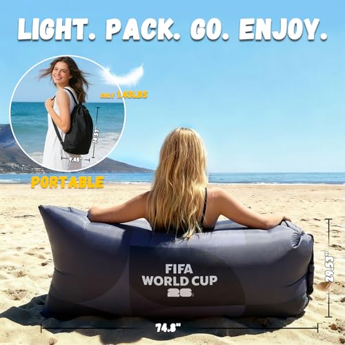 MESUCA FIFA World Cup 2026 Edition Inflatable Sun Lounger, Air Sofa, Blow Up Couch, 210T Polyester Inflatable Camping Chair is Ideal for Backyard, Beach, Travel, Picnics and Music Festivals Black - color: Black