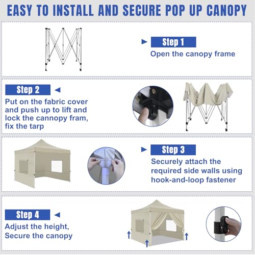 Yesker 10x10 Pop Up Canopy Tent with 4 Sidewalls Portable Folding Outdoor Canopy Easy Setup Gazebo Waterproof Instant Shelter Tent w Wheel Carry Bag sandbag for Events Parties Camping, Khaki Brown - size: 10x10ft Khaki Brown W Sidewalls
