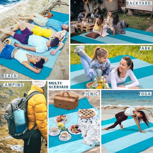 Famstar Beach Blanket Sandproof Waterproof 10'×9' 1-8 Adults Oversized,Compact Lightweight Durable Beach Mat for Travel Camping Hiking Picnic Blanket - color: Light Green, size: 10'×9'