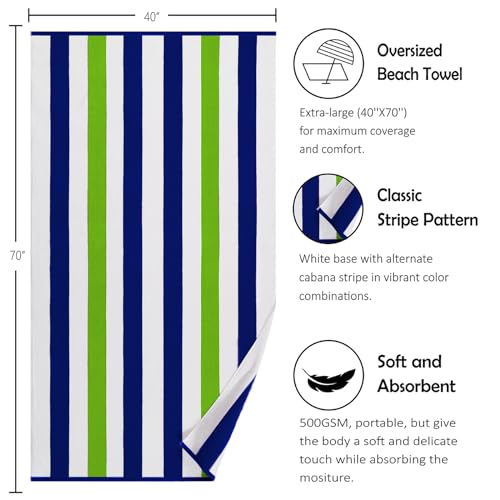 Bornbay Large Beach Towel Oversized - 40"X70" Big Cute Pool Towel, Extra Large Thick Grassgreen Beach Towels, XL Wide Fluffy Beach Towel Oversize, Giant Stripe Cotton Pool Towel for Adults - color: Grass Green