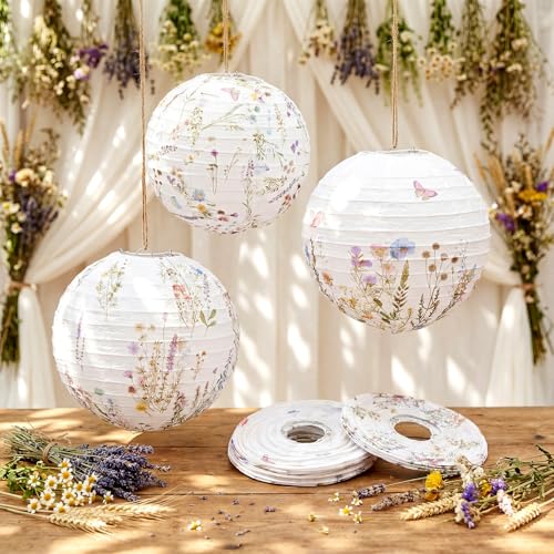 Rossesay 12 Pcs Multicolored Wildflowers Paper Lantern 8 Inch Spring Floral Hanging Lantern Indoor Outdoor Decorative Round Hanging Decor Ornaments for Holiday Xmas Party Baby Shower Birthday - color: Multicolored, size: Wildflowers