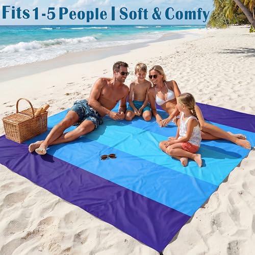 Famstar Beach Blanket Oversized Extra Large 78" X 81",Waterproof Sandproof Beach Blanket 1-7 Adults Lightweight Durable for Travel Camping Hiking Picnic - color: Blue5, size: 78" X 81"